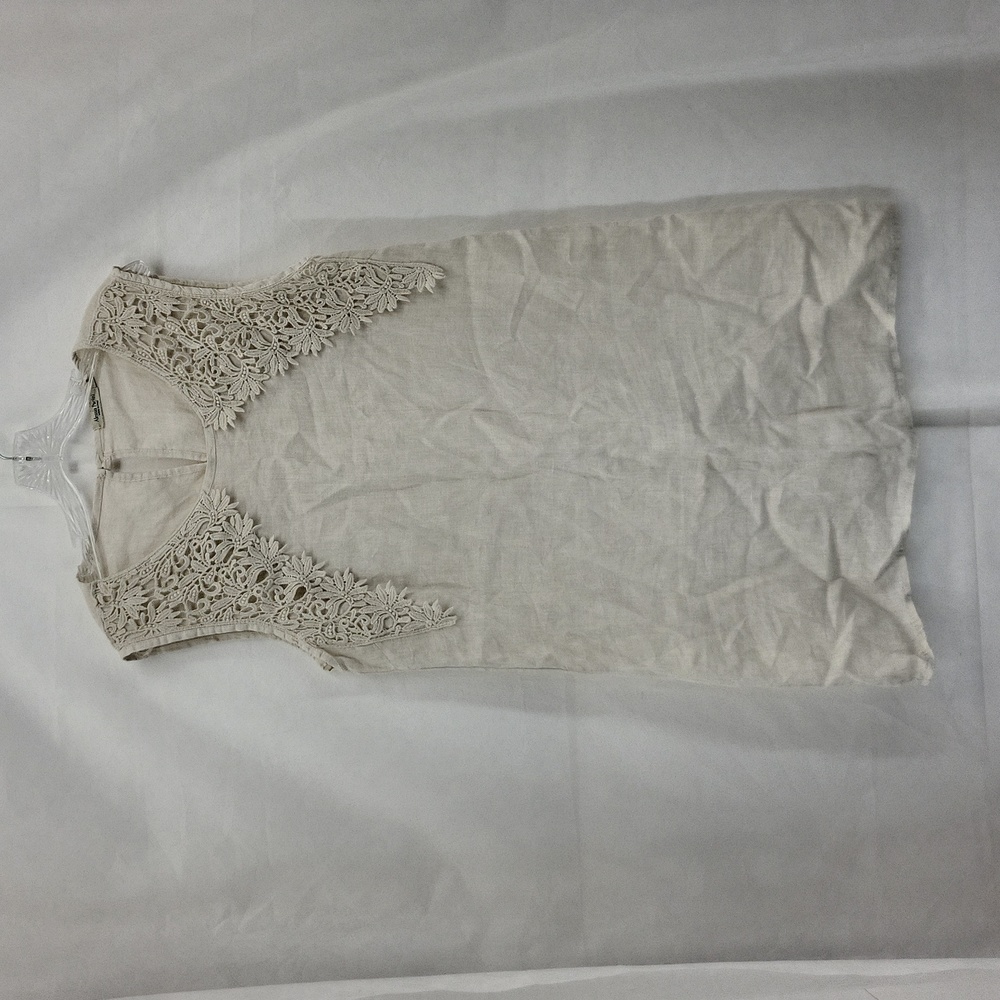 ALESSIA PACINI Made in Italy Off White Linen & Lace Sleeveless Shift Dress